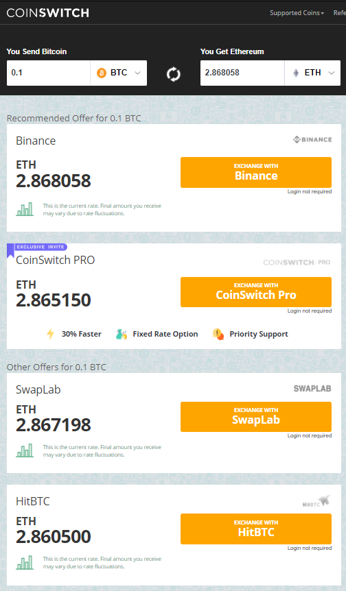 Sign Up here for CoinSwitch