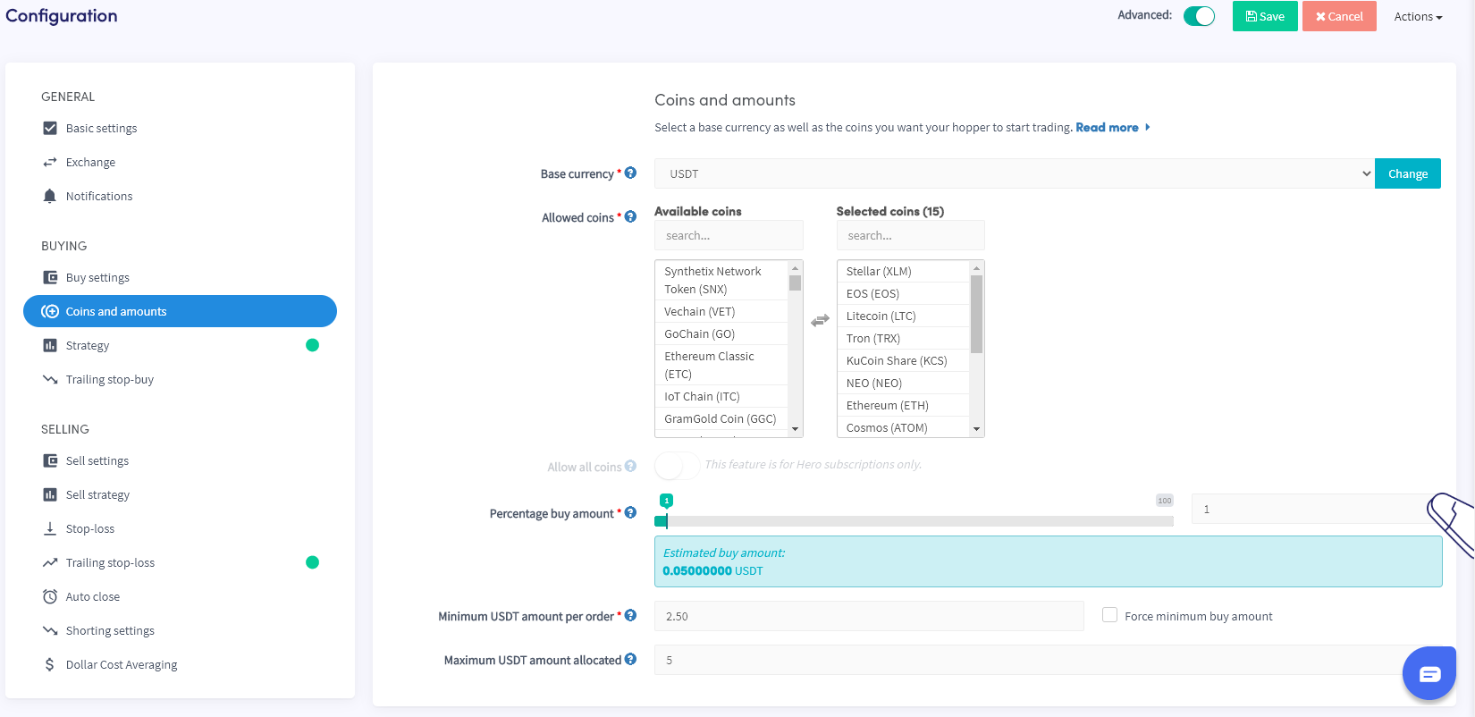cryptohopper setup and configuration