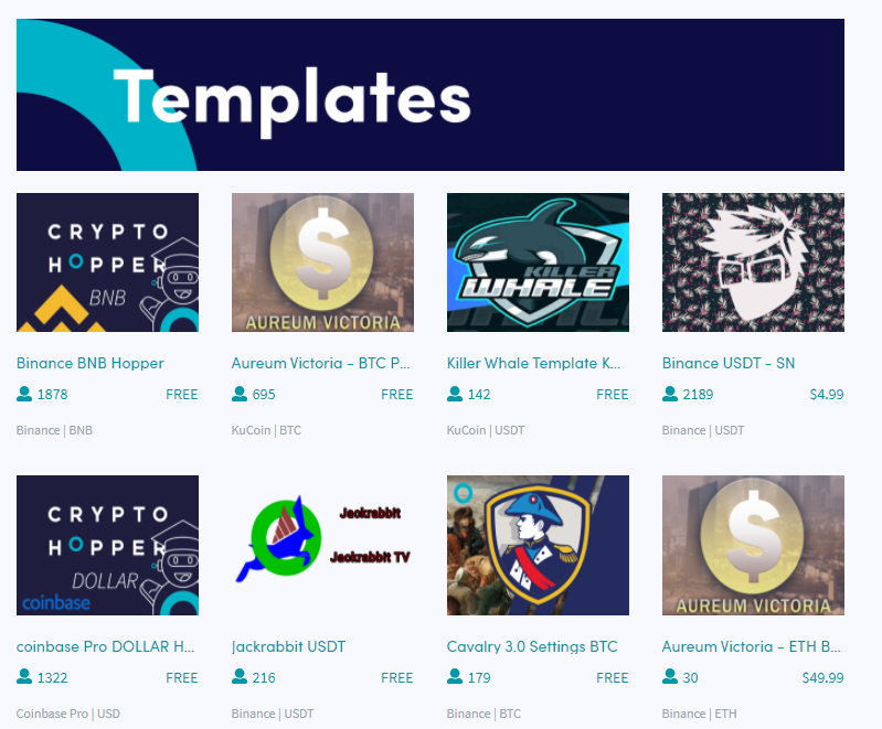 different cryptohopper templates from the market place