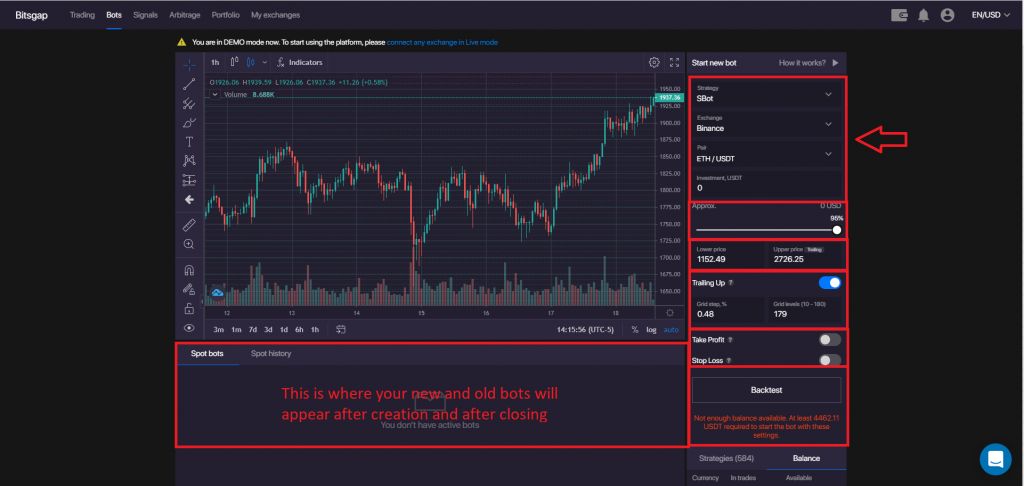 bitsgap choose strategy exchange trading pair and investment amount