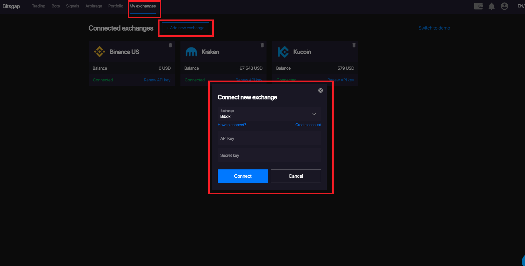 link kraken api key to bitsgap bot