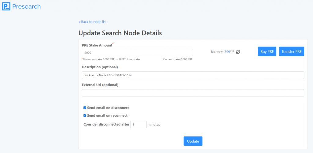 final setup up and staking of pre on node