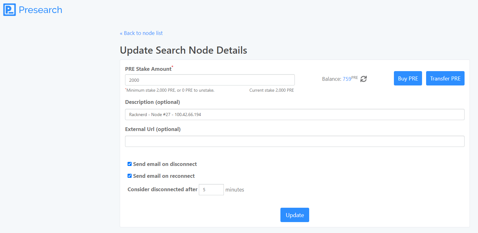 final setup up and staking of pre on node