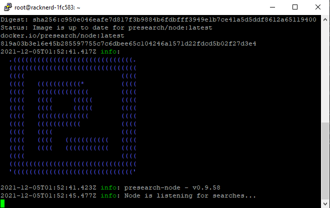 presearch setup successful on racknerds vps